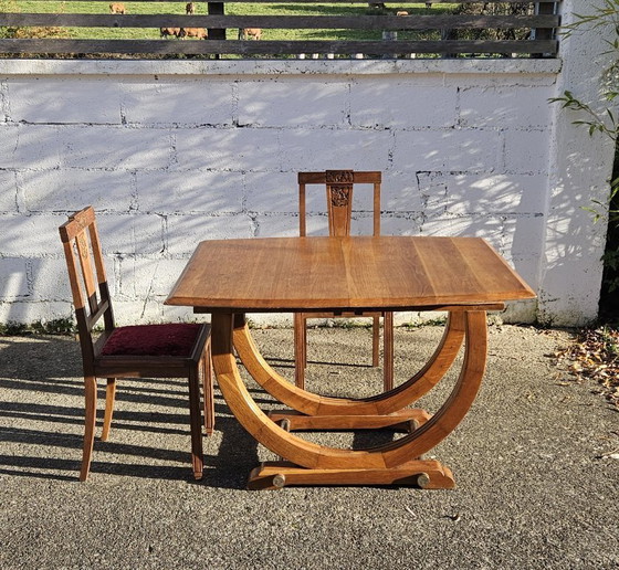 Image 1 of Französischer Art-déco-Esstisch – Ausziehbarer antiker Esstisch – 1920er Jahre