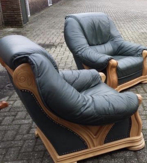 Image 1 of 2+1+1 eiken leder kussens en blanco 