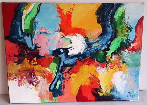 Tableau unique intitulé "Man & Animal" par un peintre inconnu "Mp"