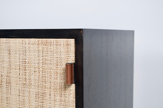 Image 1 of FLORENCE KNOLL SIDEBOARD MODEL 116 WOOD, LEATHER AND RAFFIA 1960