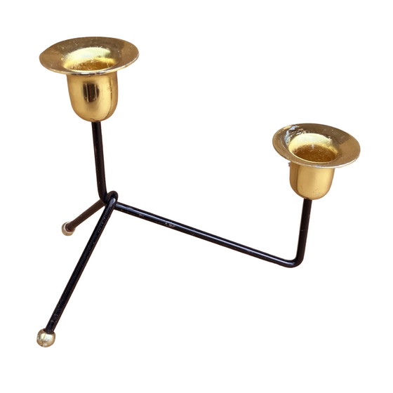 Image 1 of Modernistische tweelichts staande kandelaar, België 1970.