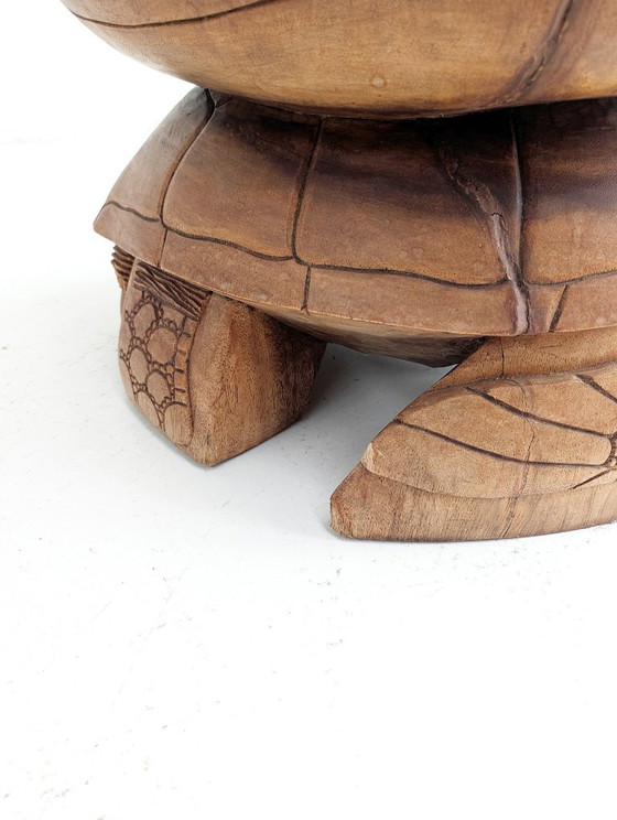 Fauteuil d'appoint tortue artisanal sculpté à la main, années 1970, Bois, Marron, Rustic (photo 6 sur 8)