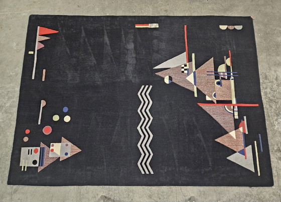 Image 1 of Tapis moderne en laine noire, noué à la main, motif abstrait géométrique, 246 x 340 cm