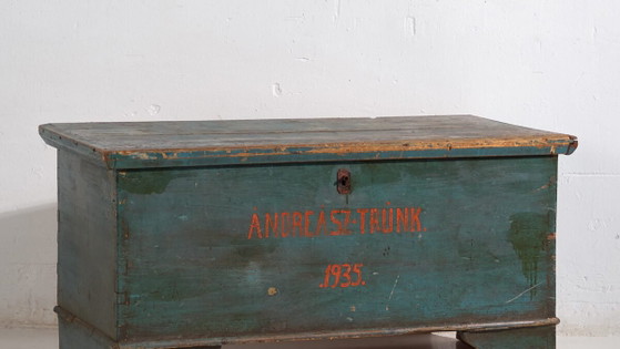 Baule antico con patina verde turchese (Anno 1935) #10 – Armadi contenitori (photo 3 of 30)