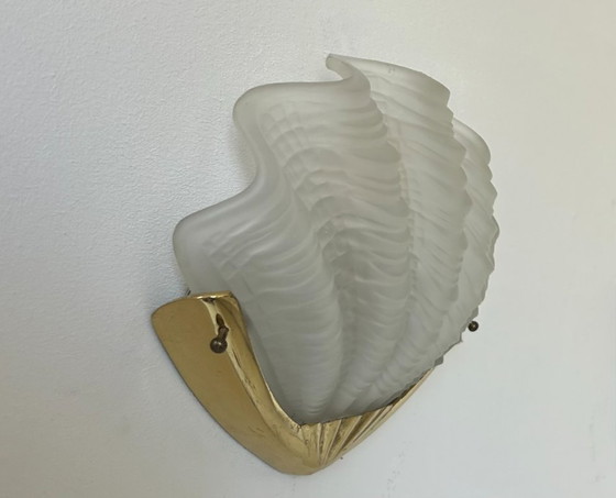 Image 1 of Lampada da parete vintage, ottone e vetro sabbiato, Francia 1960