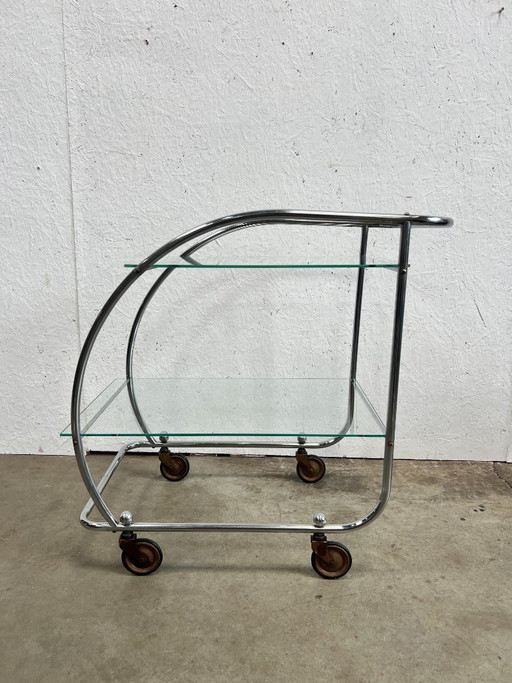 Vintage Chrome Art Deco Trolley with Glass Shelves, Netherlands 1930s