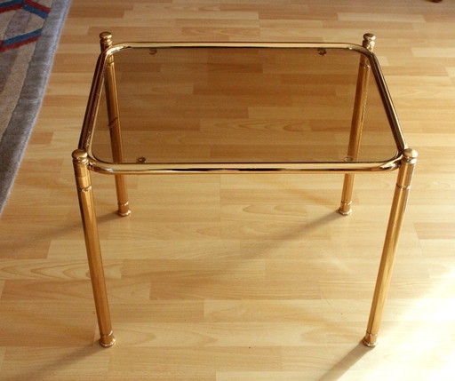 Mesa auxiliar Space Age de latón con tapa de cristal ahumado