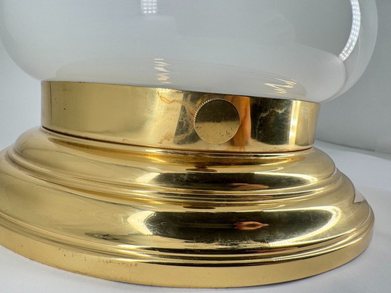 Vintage Ceiling Light - Art Déco / Mid Century Design - 2-bulb E14 - Bauhaus Style, Brass, Glass, Gold (photo 9 of 15)