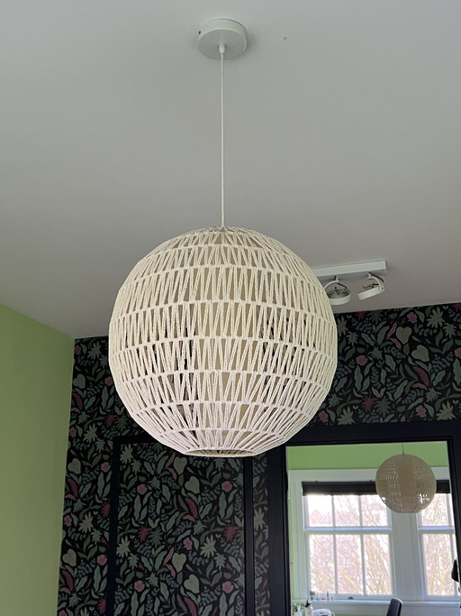 2x Grote Ronde Hanglamp – Gevlochten / Rotan Look