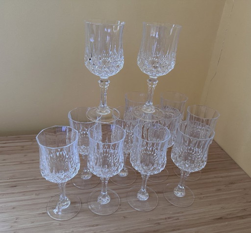 12 große 21cl "Longchamp" Cristal d'Arques Vintage-Gläser