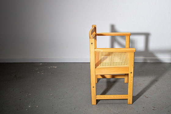 Image 1 of Sillón de pino y caña fabricado en Bélgica Circa. 1980