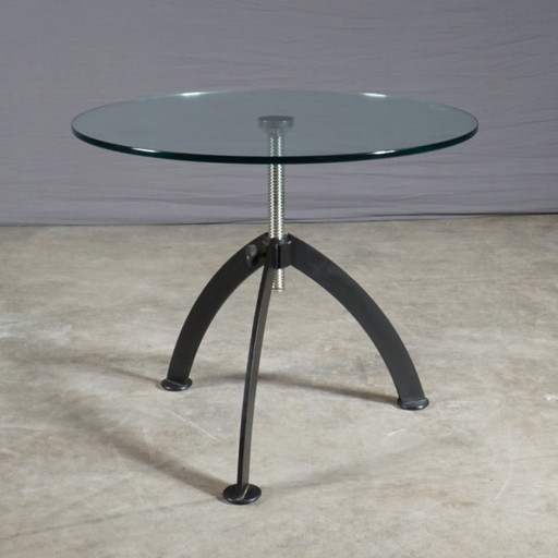 Vintage coffee table - glass - metal base - height adjustable