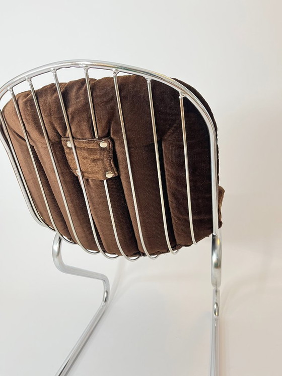 Image 1 of 1/2 sedie da pranzo vintage in metallo con cuscini in velluto marrone, Italia, 1970