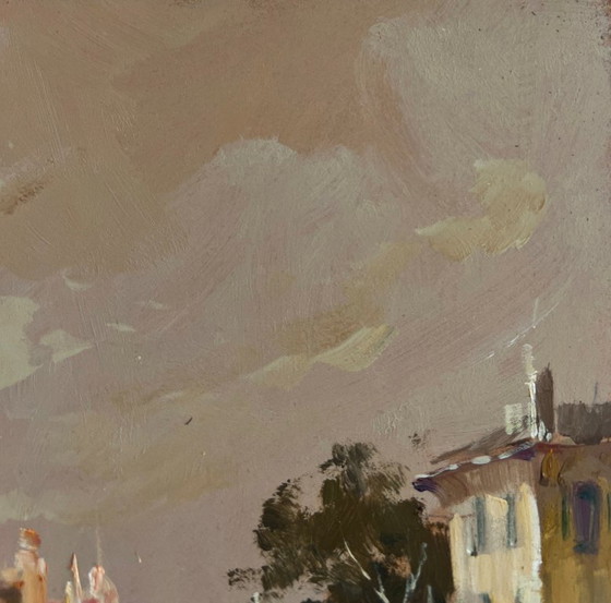 Image 1 of Original Oil Painting Evening City Landscape Romantic evening in Venice