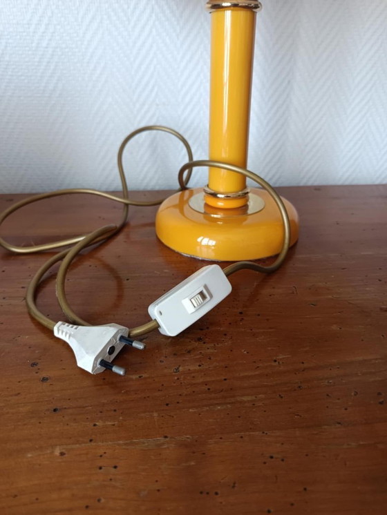 Image 1 of Lampe céramique jaune et abat jours aux oranges vintage 