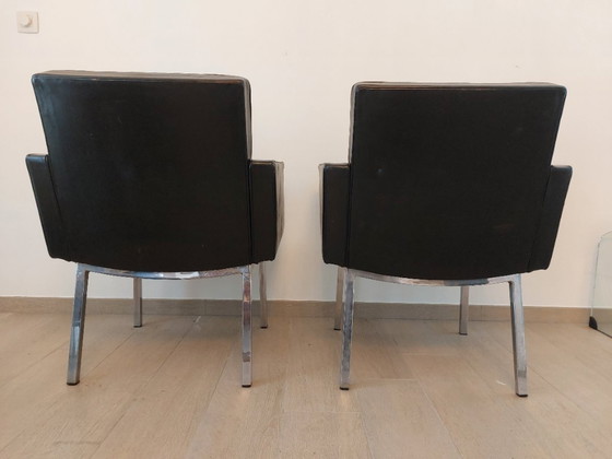 Image 1 of 2 armchairs Vincent Cafiero, Leather, Knoll International, 50s