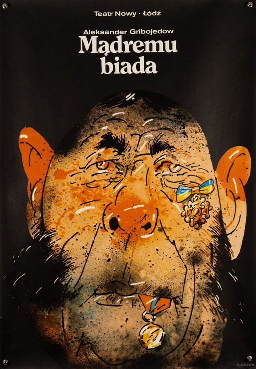 Madremu Biada – Década de 1970 – Cartel de teatro vintage original de Waldemar Swierzy – Estilo moderno de mediados de siglo