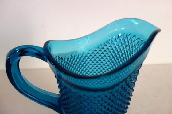 Vintage blue cut glass pitcher – Table accessories (photo 7 of 10)