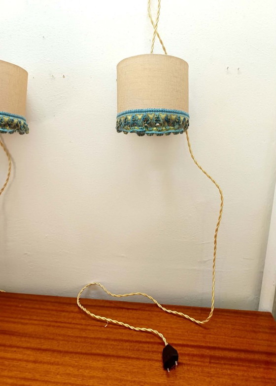 2x Art Deco Handleuchten, Wandleuchten, Stoff, Blau (Foto 5 von 8)