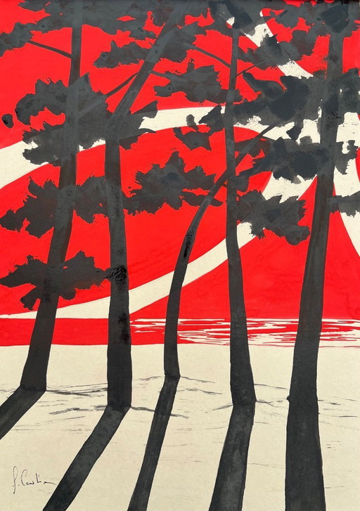 Gouache en inkt op natuurpapier.