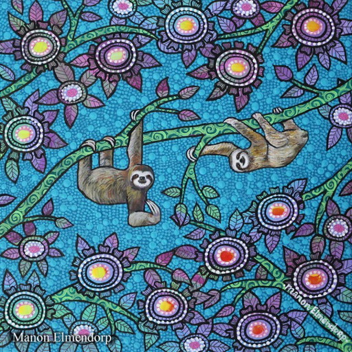 Uniek Handgeschilderd Schilderijtje Luiaards Nieuw 20x20 cm