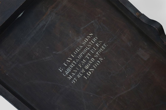 Image 1 of 19th Century English side table with geometric wood inlay by John Taylor & Sons