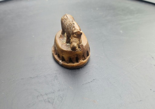 Bronze West African rhinoceros bell (Akan/Benin style)