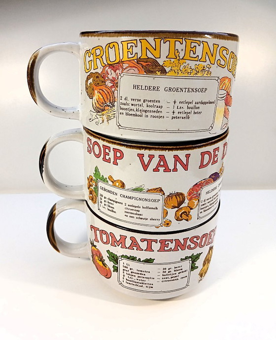 Image 1 of (W007) Complete vintage set of 6 soup bowls with recipes – 70s retro classics