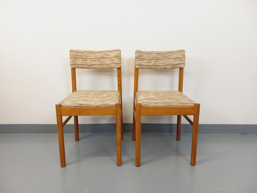 Paire de Chaises Vintage Baumann en Bois et Tissu des Années 70