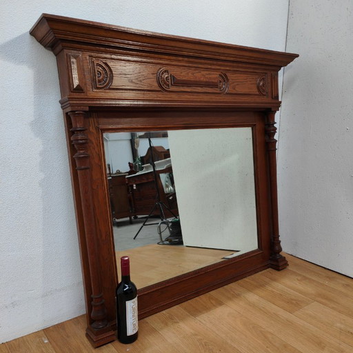 Specchio antico sfaccettato, specchio da camino rustico