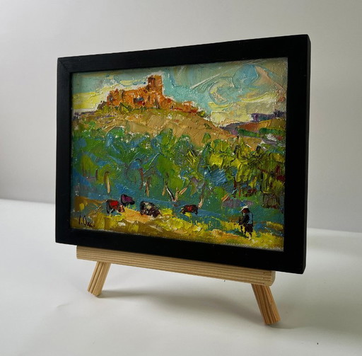 Original Oil Painting Summer Forest Landscape Nature with an Old House