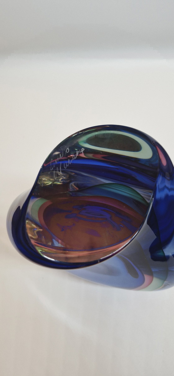 Image 1 of Large Murano Glass Sommerso Vase Signed 