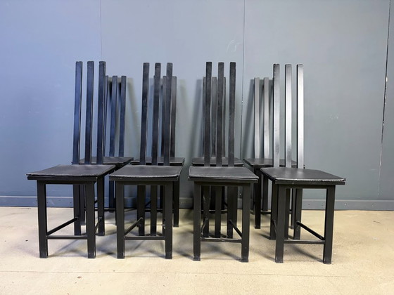 Vintage Postmodern Dining Chairs Set of 8, 1980s – Leather, Metal (photo 4 of 8)