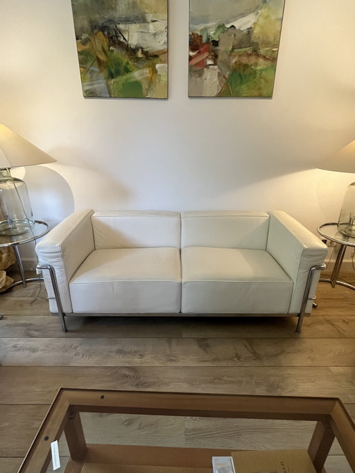 Le Corbusier 2 banken, wit leer – Cassina, Leather, Metal