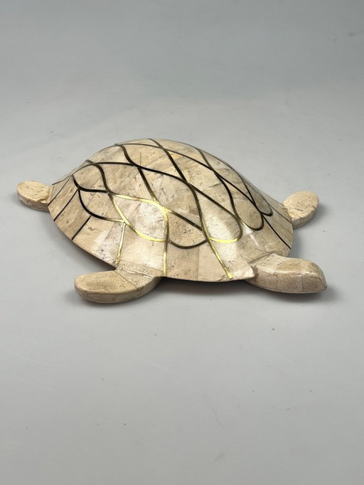 Vintage Travertin Schildpatt, Intarsien mit Messing. 1980's