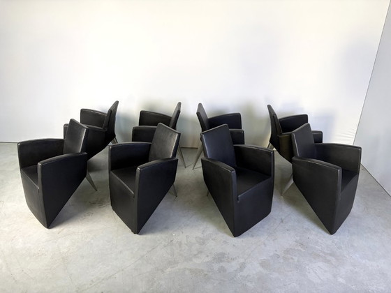 J. Lang Armchairs by Philippe Starck for Driade, 1980s, Set of 8, Leather, Plastic, Black (photo 11 of 16)