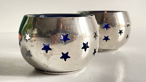 Portacandele in metallo argentato e a forma di stella