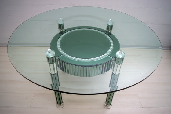 Image 1 of Zelino Poccioni Italian Modern Round Dining Table Mirrored Crystal for Mp2