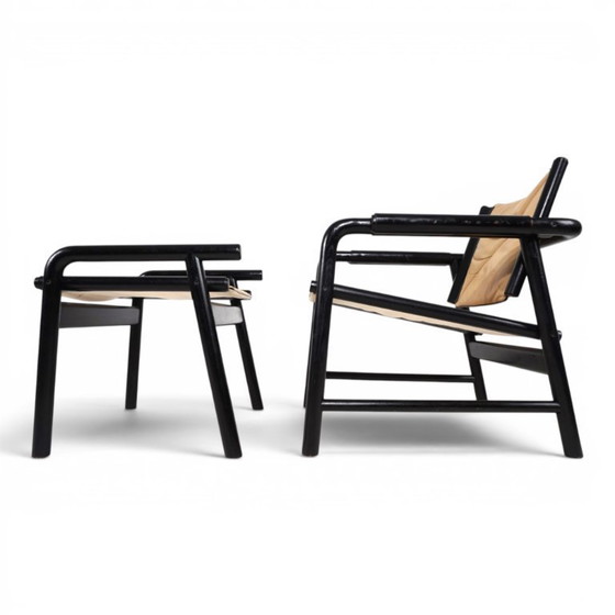 Image 1 of WK Möbel leren fauteuil met voetenbank – toegeschreven aan Hans Eichenberger, 1970