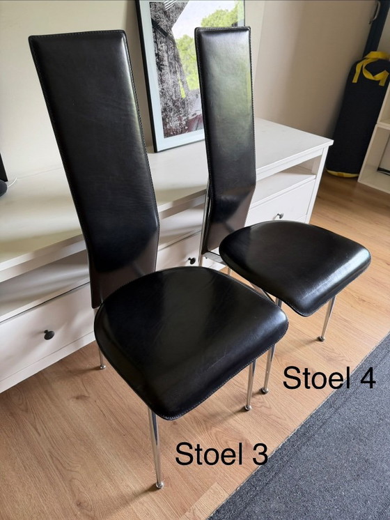 Fasem - Gualtierotti/Vegni - 4 sedie da pranzo in pelle nera – Leather, Metal (photo 3 of 13)