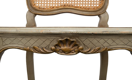 Pair of Gold and Green Painted Louis XV Style Cane Side Chairs – Dining chairs (photo 28 of 40)