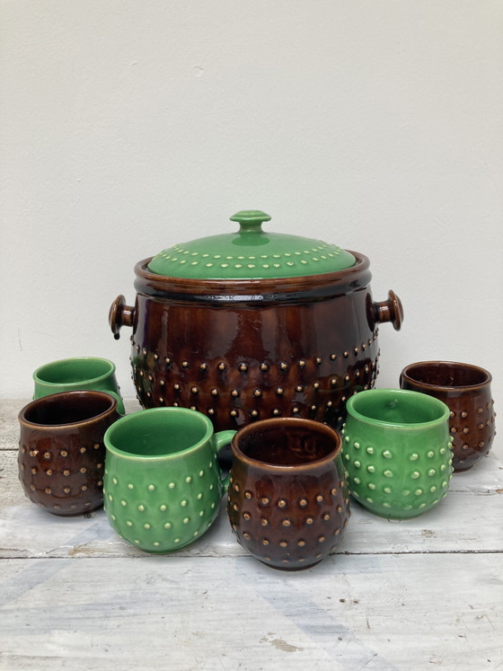Ponchera de Alemania Occidental de los años 60/70 con 6 tazas. – jasba/Scheurich?, Vajillas, Ceramic (photo 2 of 7)