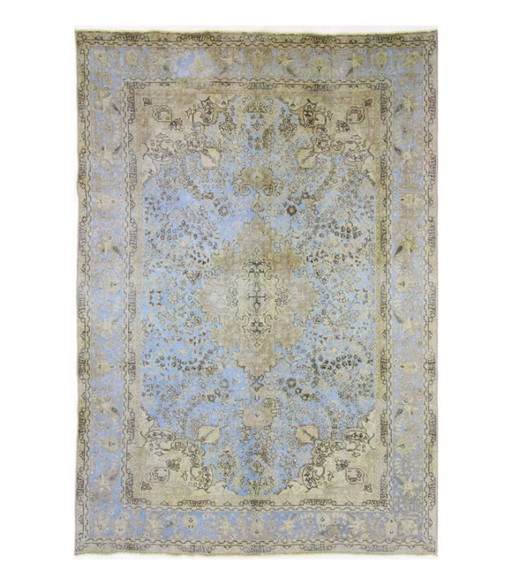 Alfombra Oriental Anudada a Mano Vintage Art Clásico & Diseño en Relieve 283 x 193 cm Beige, Color Azul