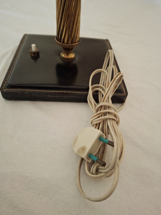 Image 1 of 1950s Jacques Adnet Style Leather and Twisted Brass Table Lamp/jute/midcentury modern/French designer