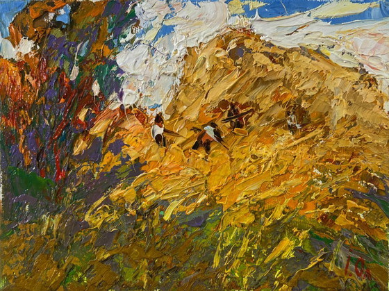 Image 1 of Original Oil Painting Rural Life Landscape In The Summer Field
