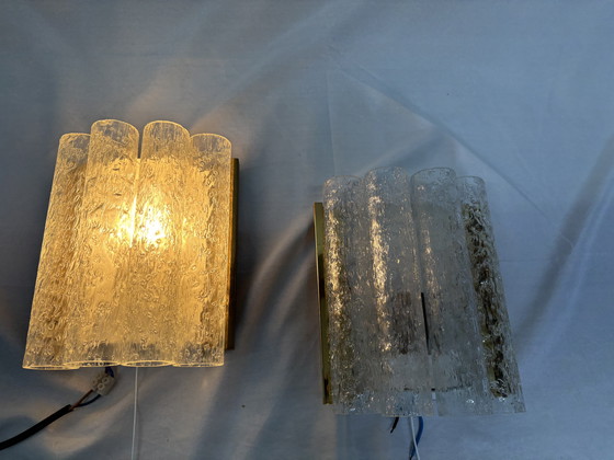 Image 1 of Ensemble d'appliques vintage Doria Leuchten tubes en verre glacé 1960