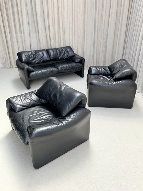 Set divano Maralunga primi anni '70, Vico Magistretti, Cassina, Italia – Zona salotto, Pelle (photo 6 of 13)