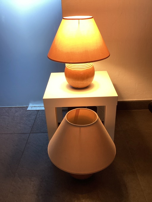 Set de 2 Lampes Vintage I.M.T. en Bois Sphériques - Années 70/80 - Made In Italy.