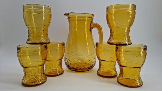 Image 1 of Orangenlimonaden-Set aus Bernsteinglas – 1970