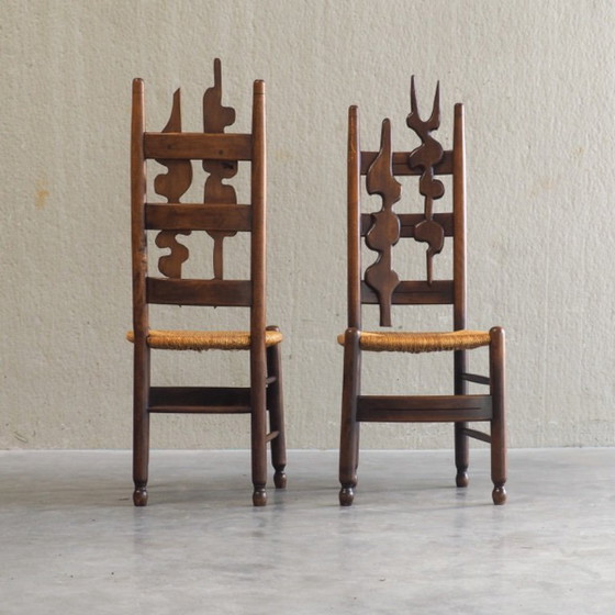 2 sedie scultoree brutaliste con schienale alto – Sedie da camera, Wicker, Wood (photo 7 of 13)